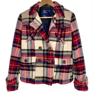 American Eagle Outfitters Wool Blend Plaid Peacoat Jacket